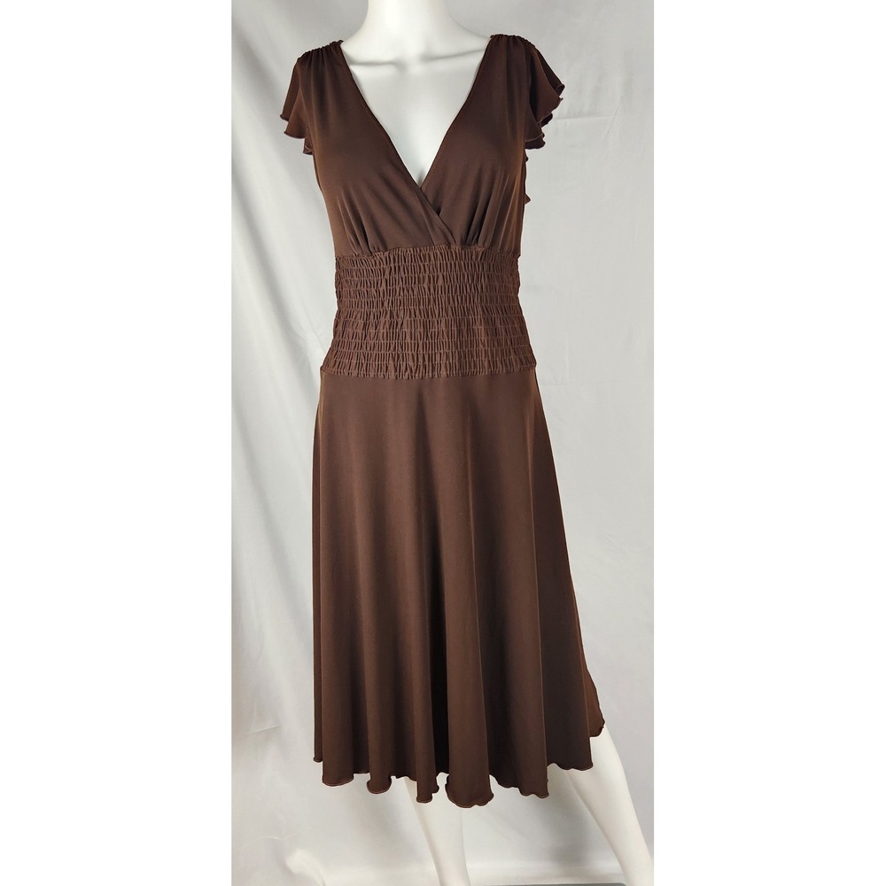 Speechless Brown Flutter Sleeve Smocked Waist Midi Dress L